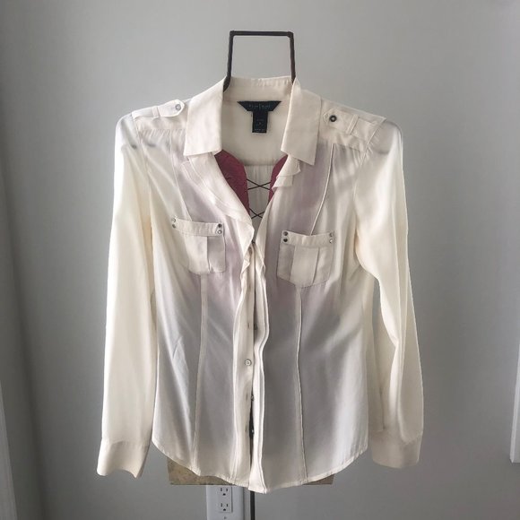 White House Black Market Tops - White Silk Button Down Blouse